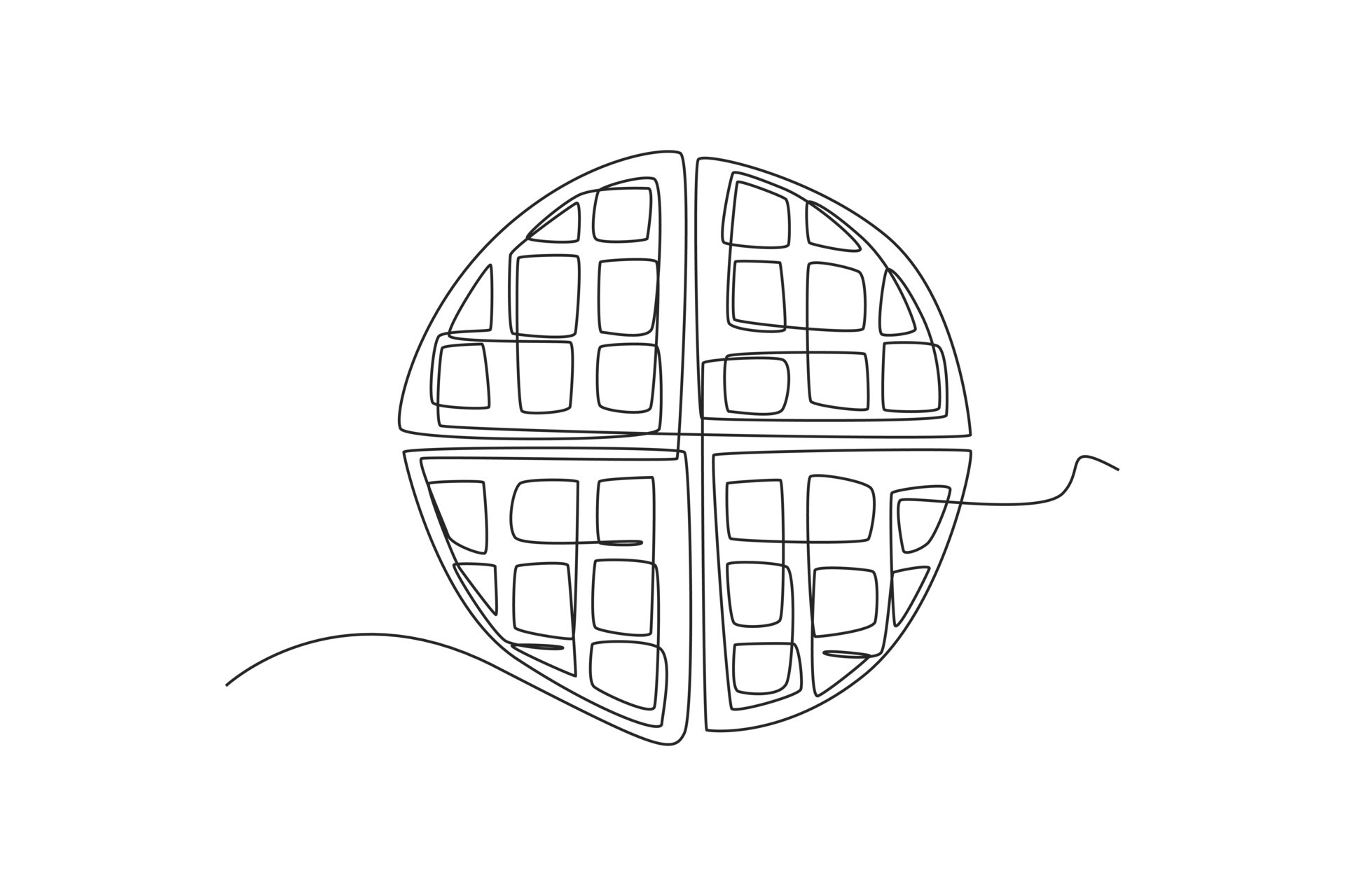 Single one line drawing Waffles sweet. Breakfast Concept. Continuous