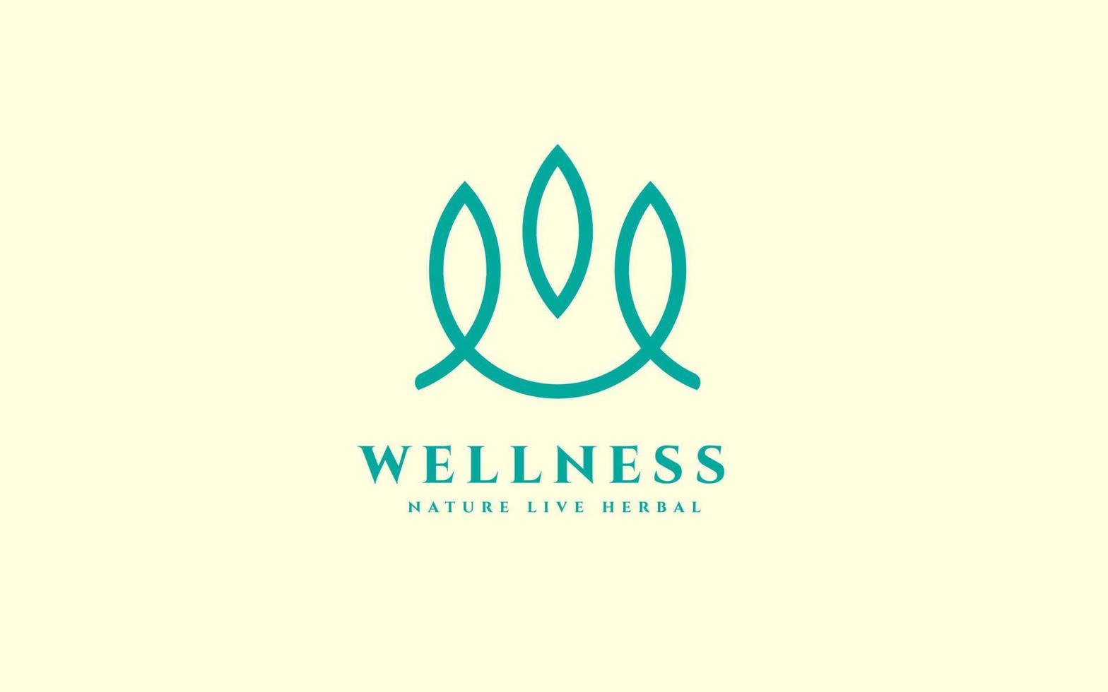 Abstract Wellness Logo. initial W in Lotus line art isolated on blue Background. Usable for Nature, Cosmetics, Healthcare and Beauty Logos. Flat Vector Logo Design Template Element.