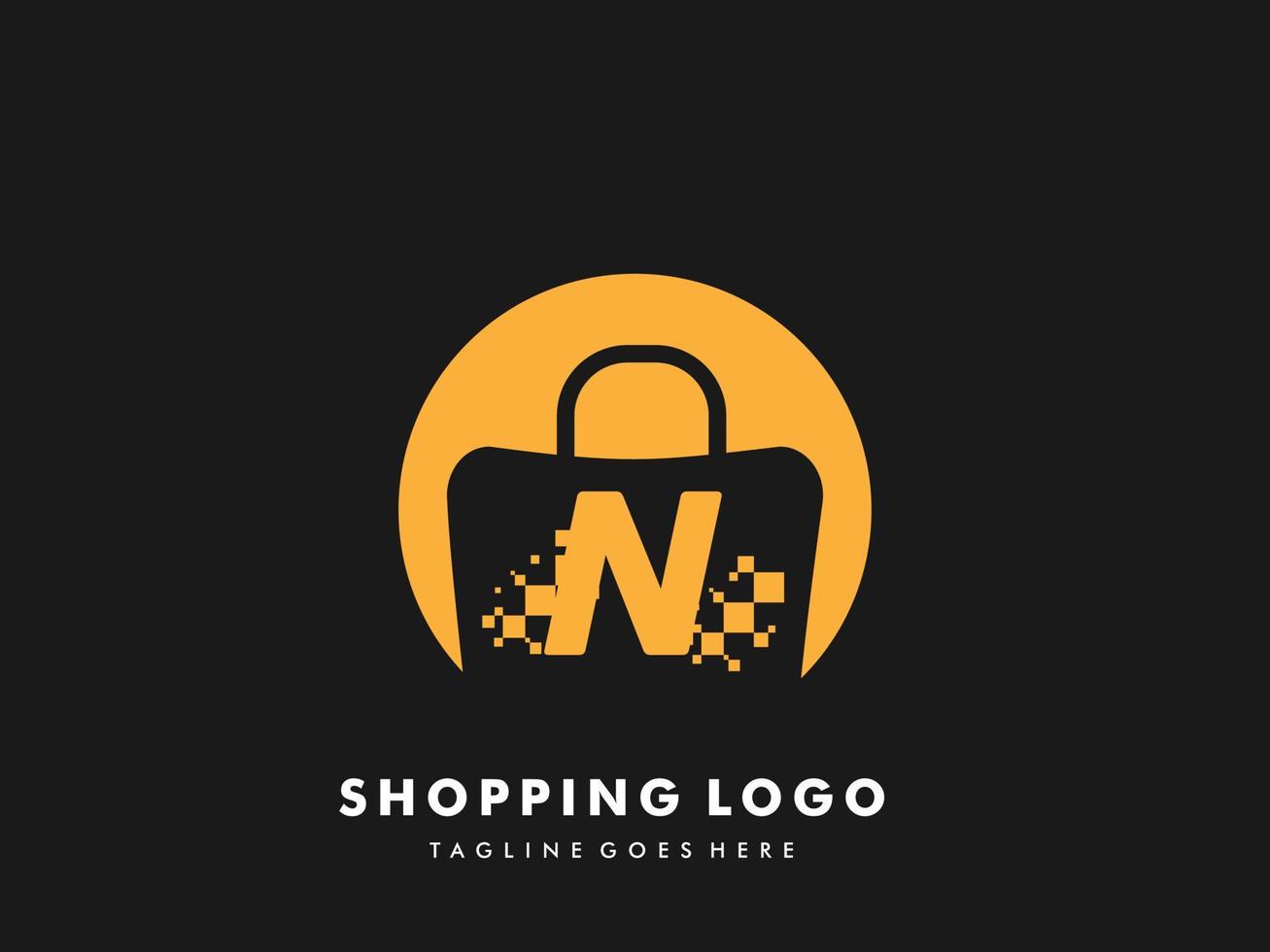 bolsa de compras vectorial círculo aislado con letra n, icono de compras rápidas, tienda rápida creativa, plantillas de logotipo de compras rápidas creativas. vector