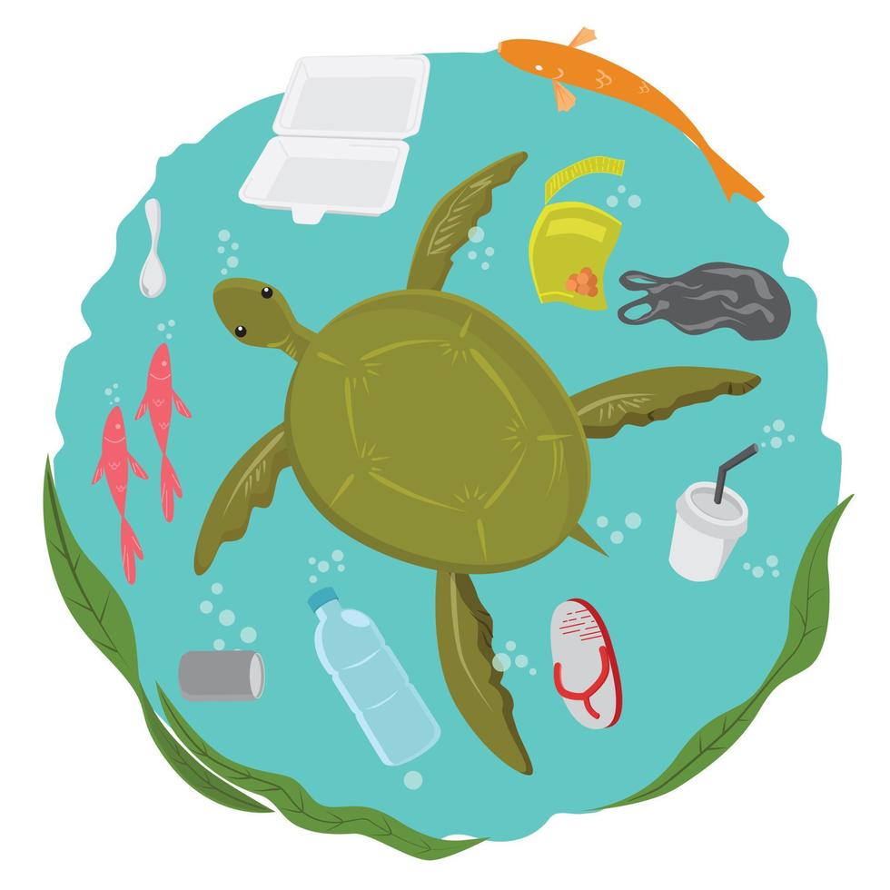 Sea Turtle in the Sea Of Garbage vector