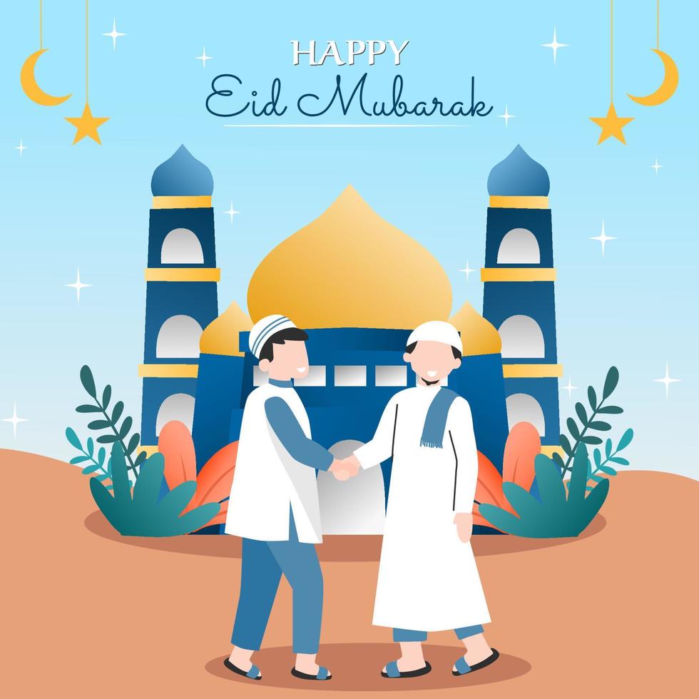 Islamic illustration with happy eid mubarak greeting vector