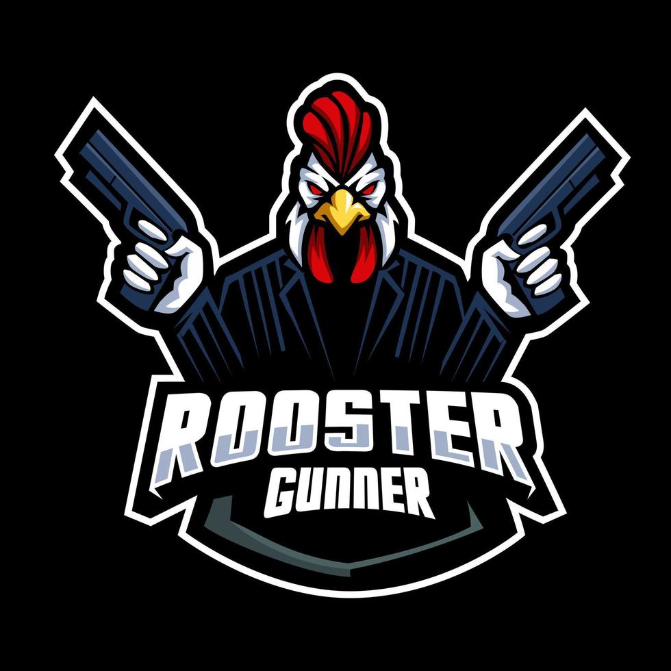 Rooster gunner mascot logo design vector