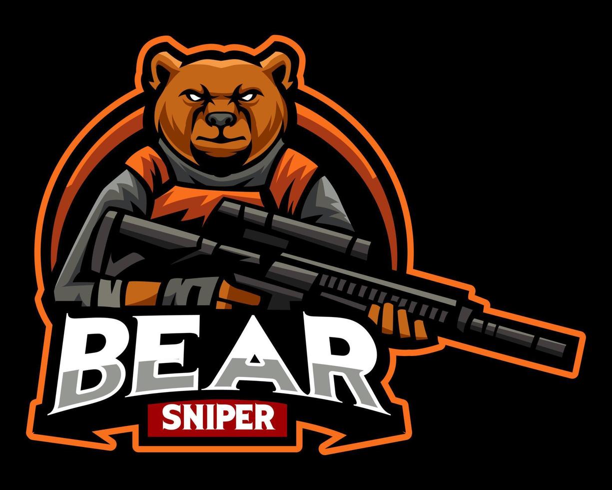 Bear gunner esport mascot logo vector