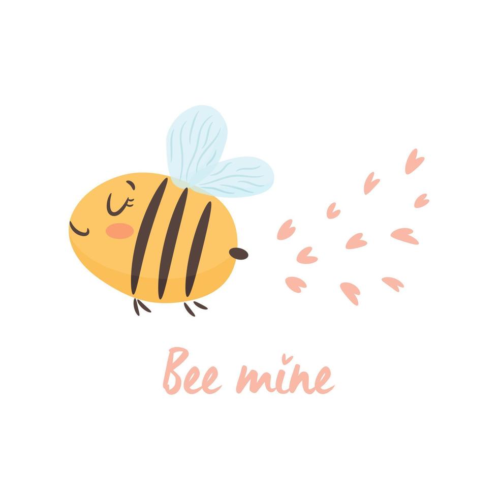 Bee mine. Cute little bee in love. Valentine's day card concept. Vector Illustration