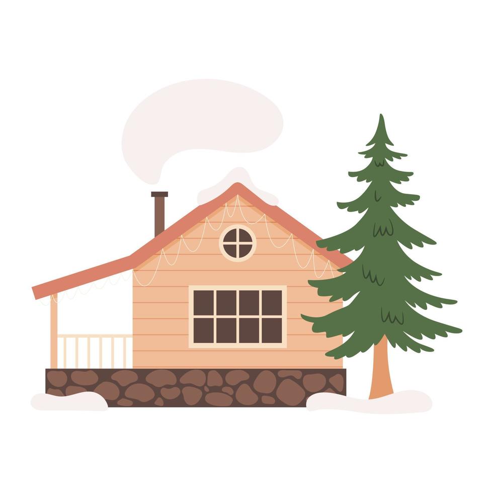 Nordic forest wooden cabin vector