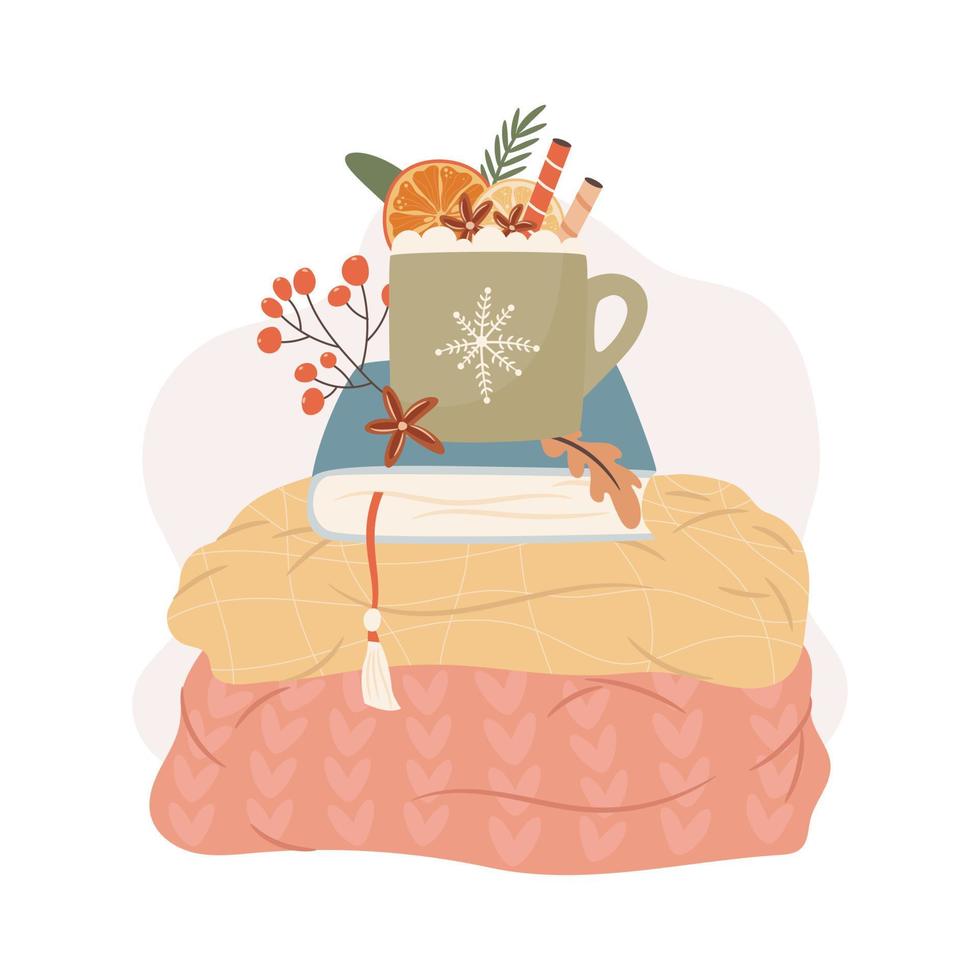 taza de chocolate caliente con adornos navideños vector