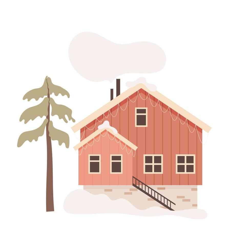 Nordic forest wooden cabin vector