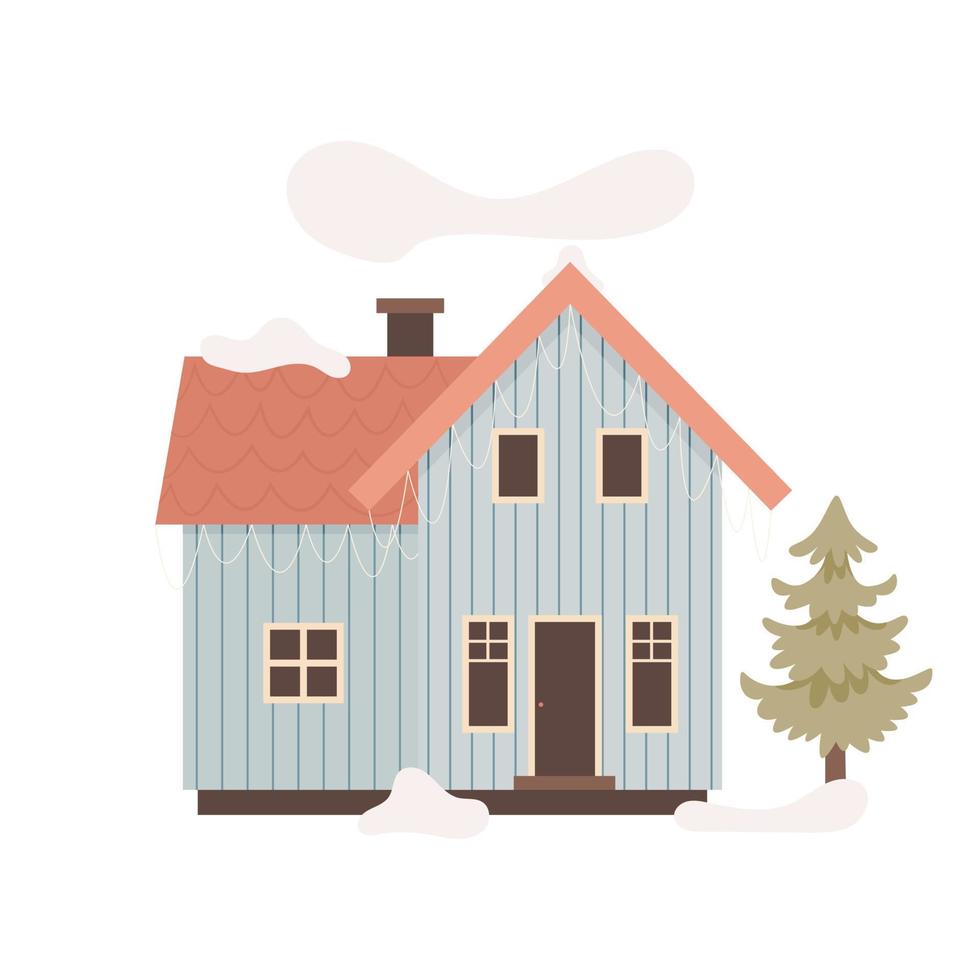 Nordic forest wooden cabin vector