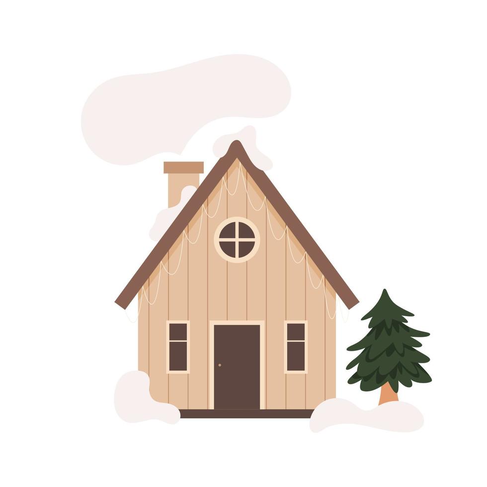 Nordic forest wooden cabin vector