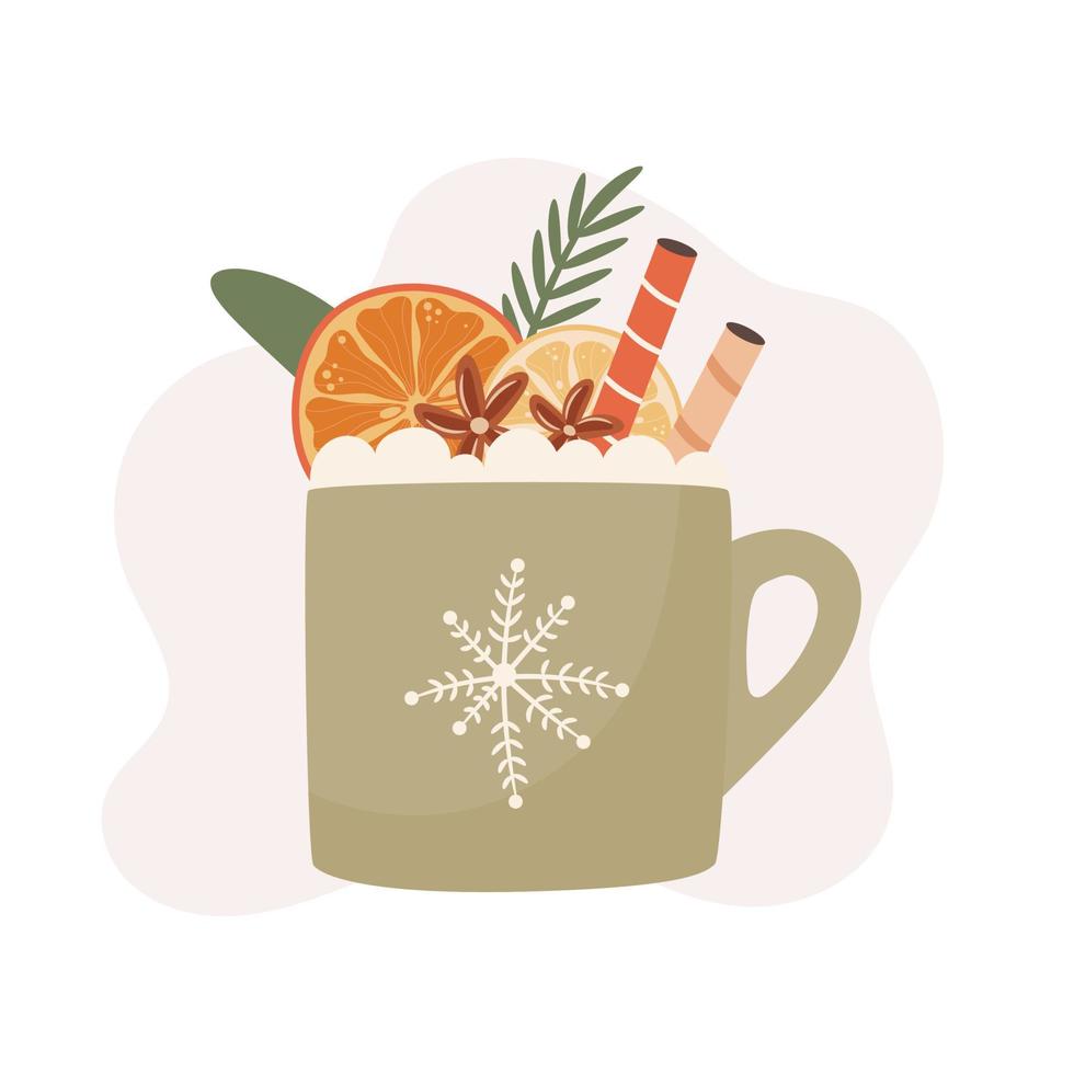 Mug of hot chocolate with Christmas decorations vector