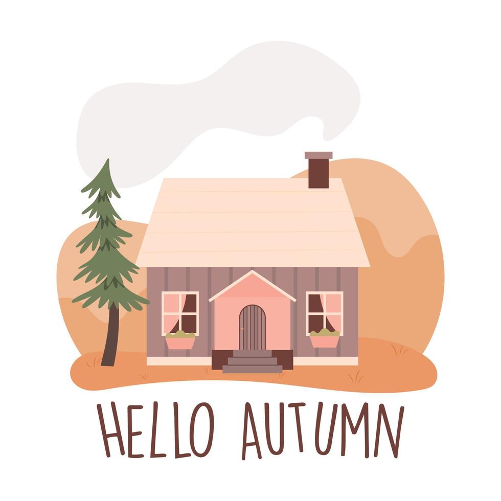 temporada de otoño dorado. escena del paisaje otoñal con casa de campo. Hola otoño. ilustración vectorial vector
