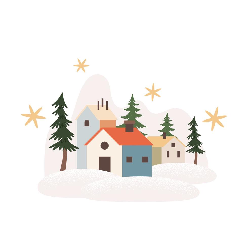 paisaje de escena de invierno con lindas casas. ilustración vectorial vector