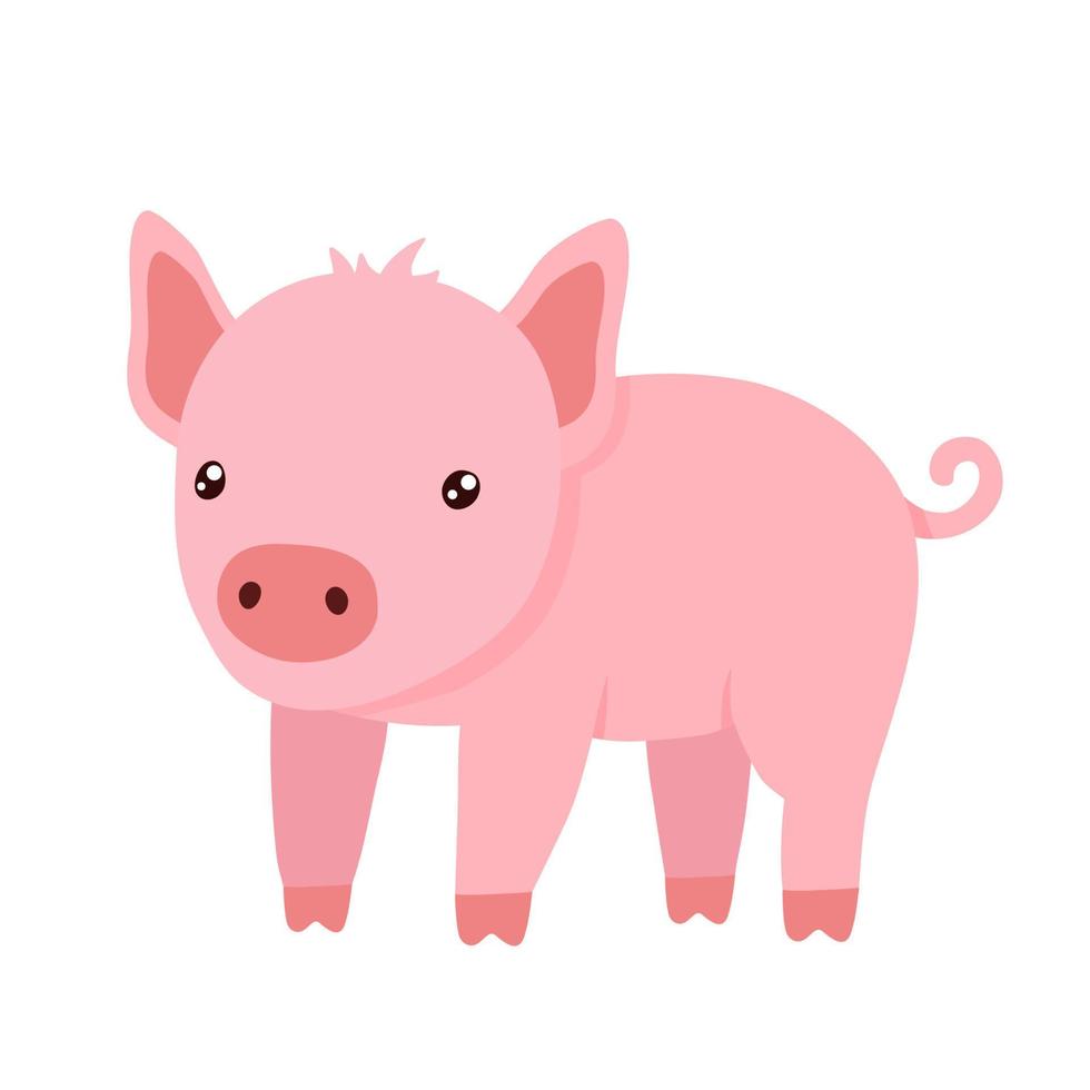 Cute pink piglet. Hand drawn flat illustration isolated on white background. Funny Farm animal for kids vector