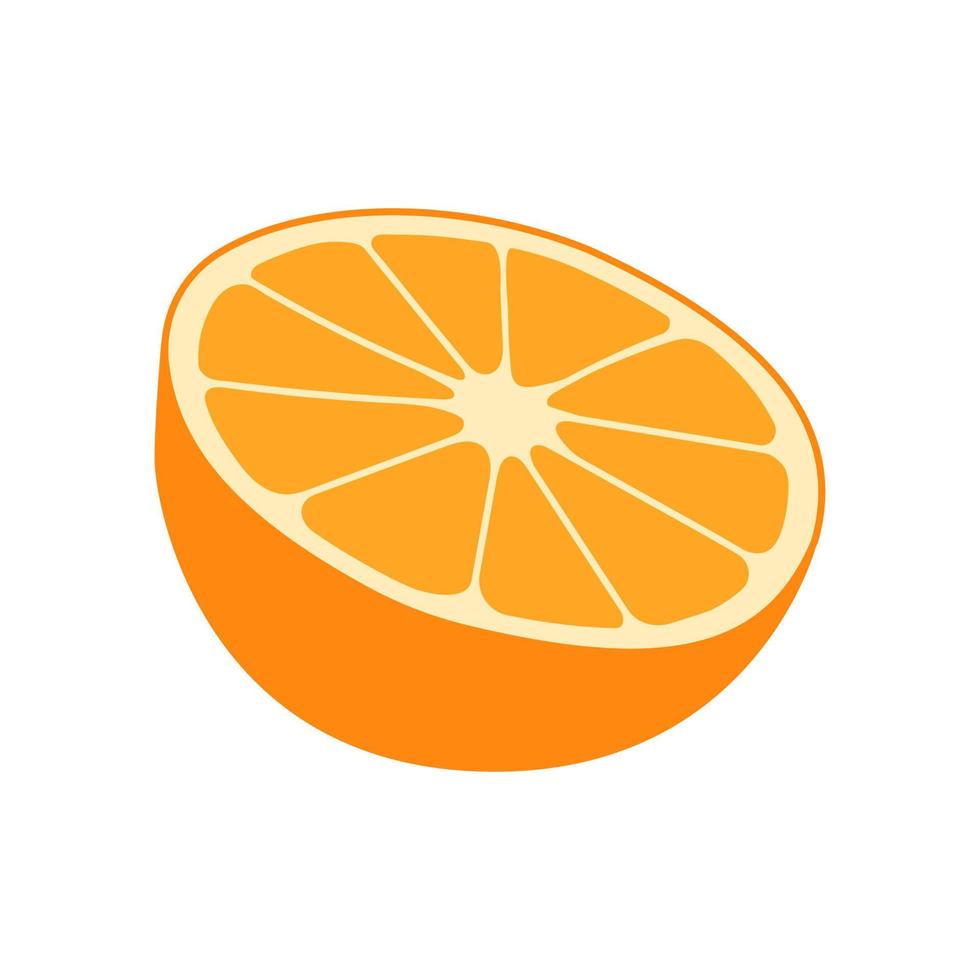 Orange fruit slice. Illustration in flat style isolated on white. Piece of orange. Half of orange vector