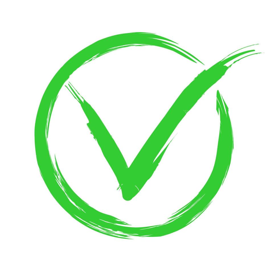 Green check mark icon symbol logo in a circle. Tick symbol green vector