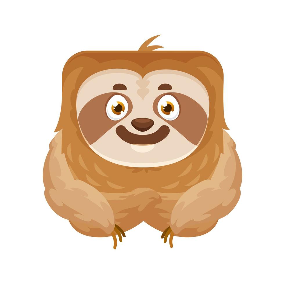 Sloth emoji, kawaii animal or square face emoticon vector