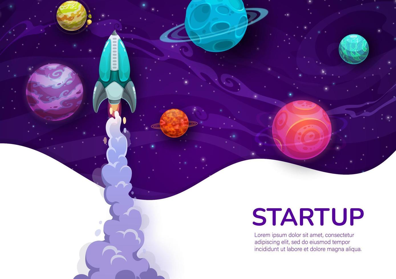 Business startup project banner with rocket launch vector