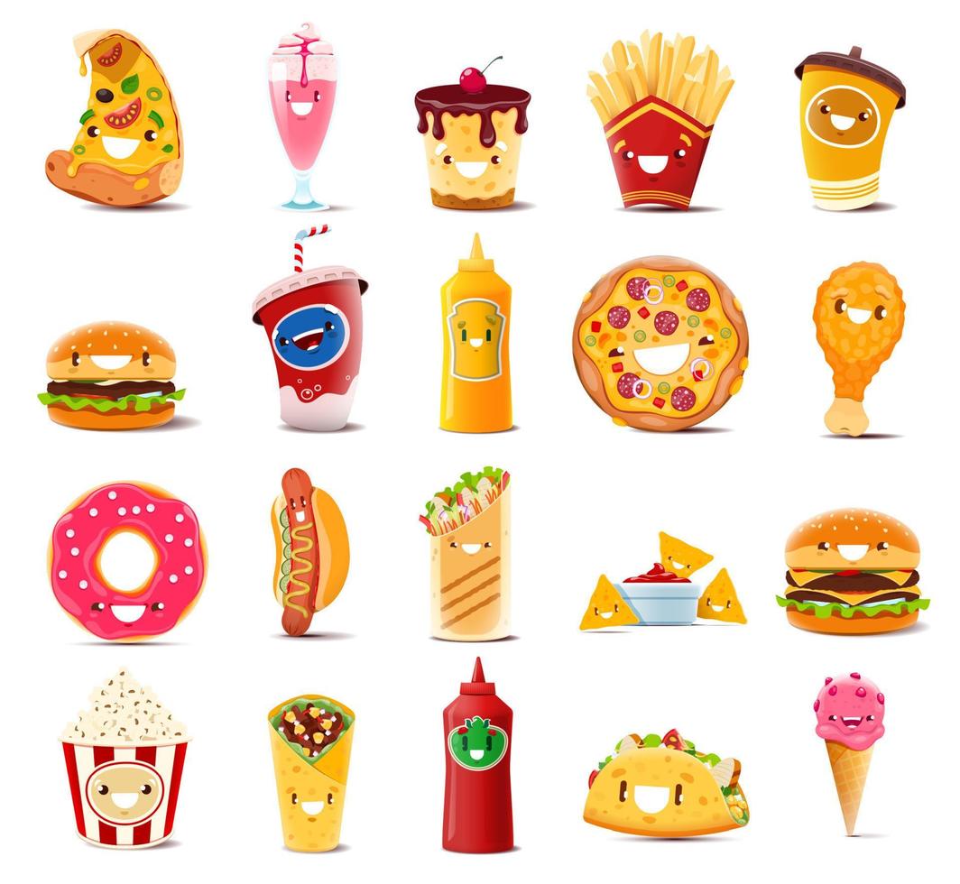 Cartoon fast food characters, vector personages