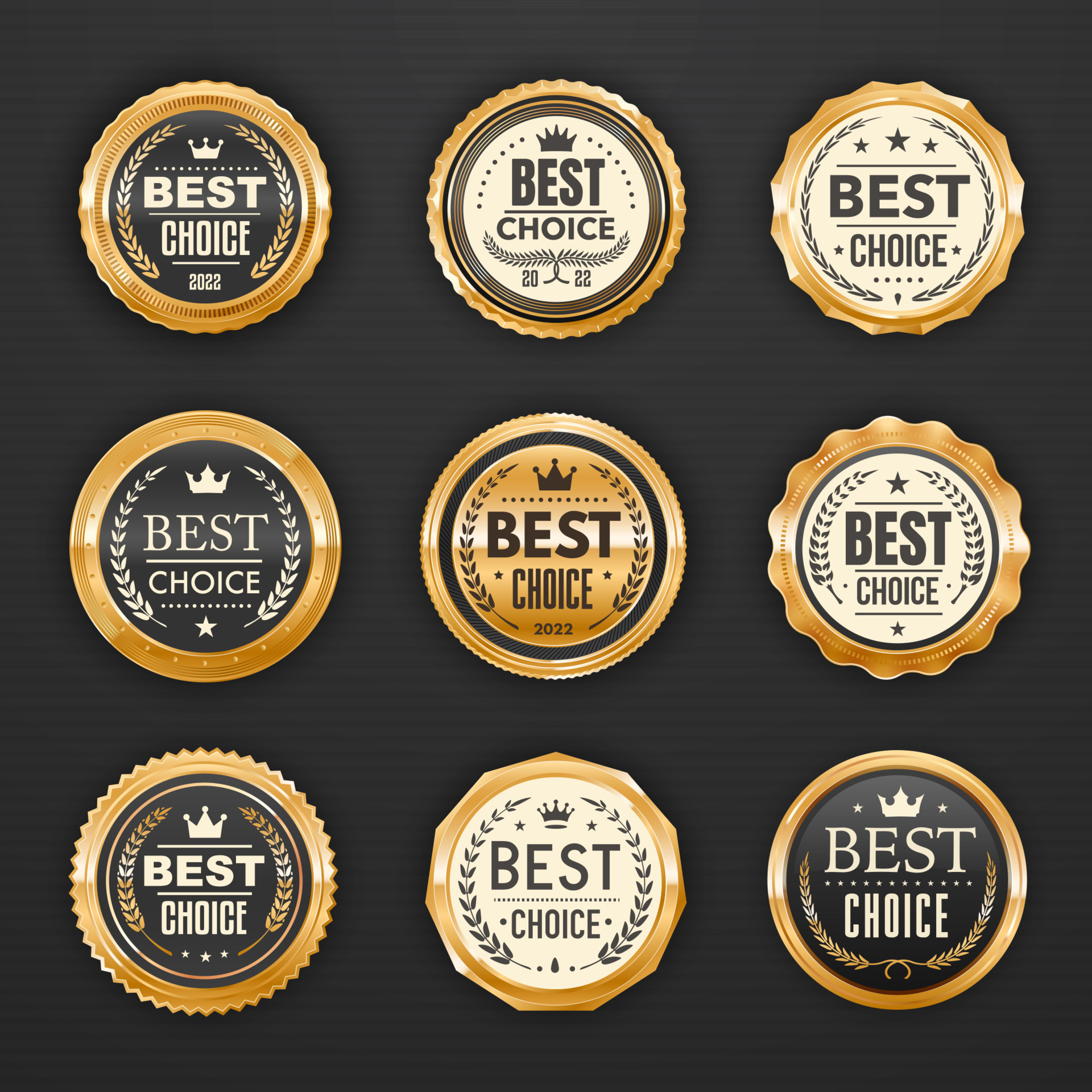 Best choice golden badges, premium quality labels 19522001 Vector Art
