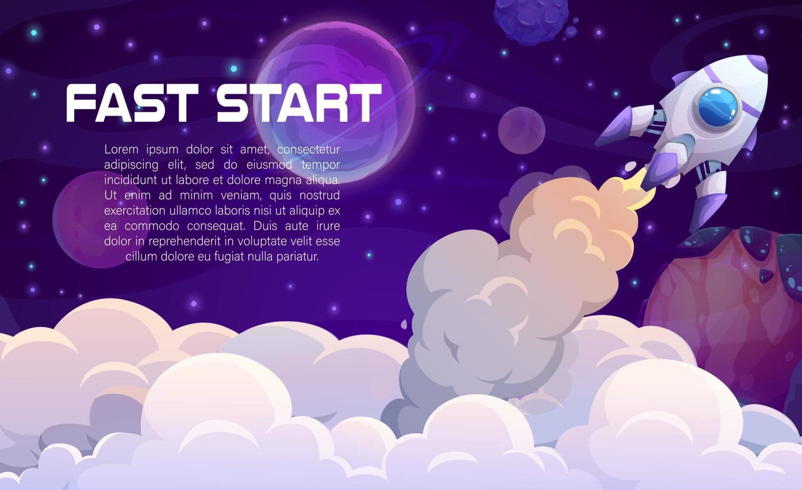 Fast business start, space rocket launch, booster vector