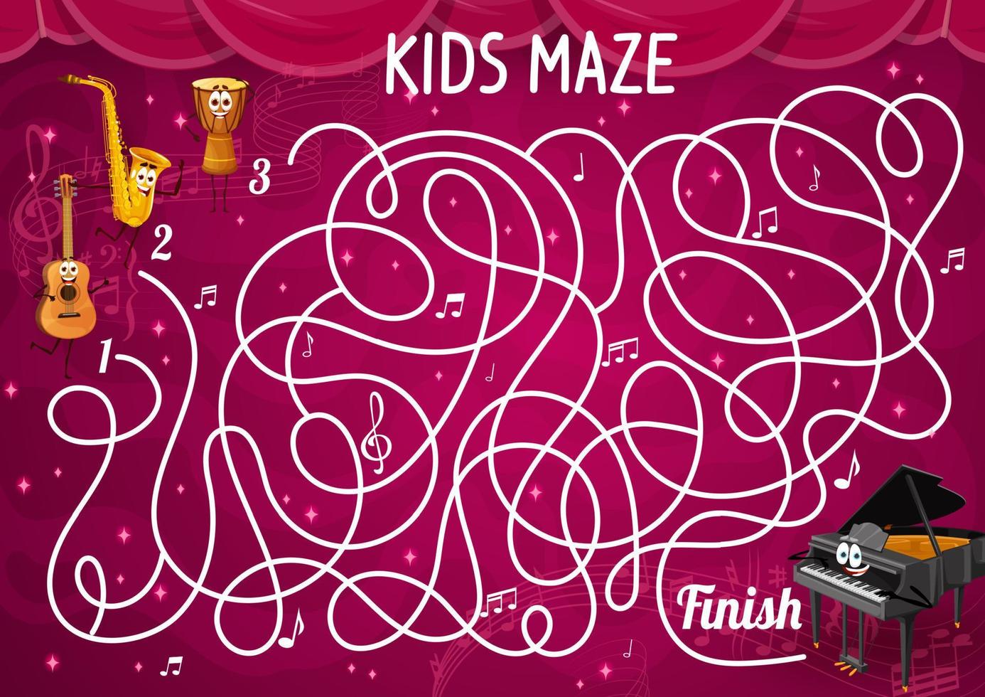 Labyrinth maze game with funny musical instruments vector