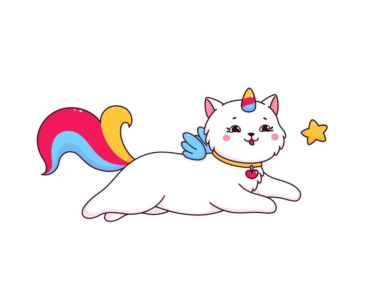 Cartoon caticorn with sky star, cute unicorn cat vector