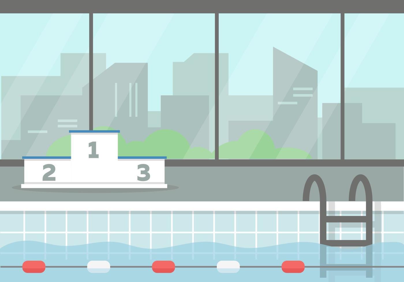 piscina con ventana grande y vista a la ciudad. ilustración vectorial vector