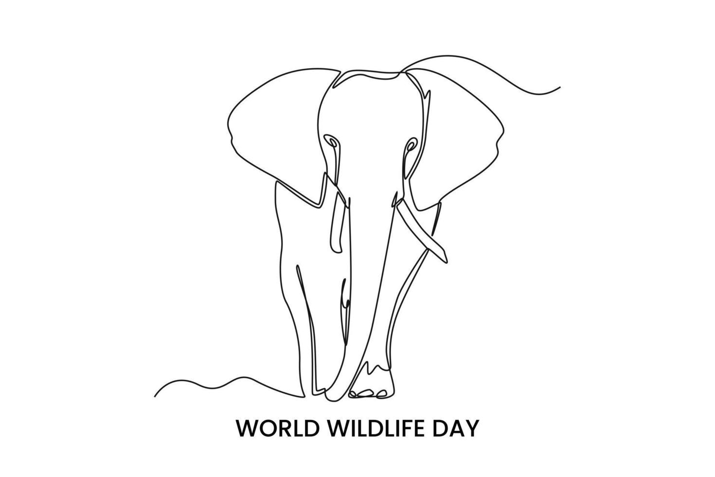 Continuous one line drawing a elephant. World wild life concept. Single line draw design vector graphic illustration.