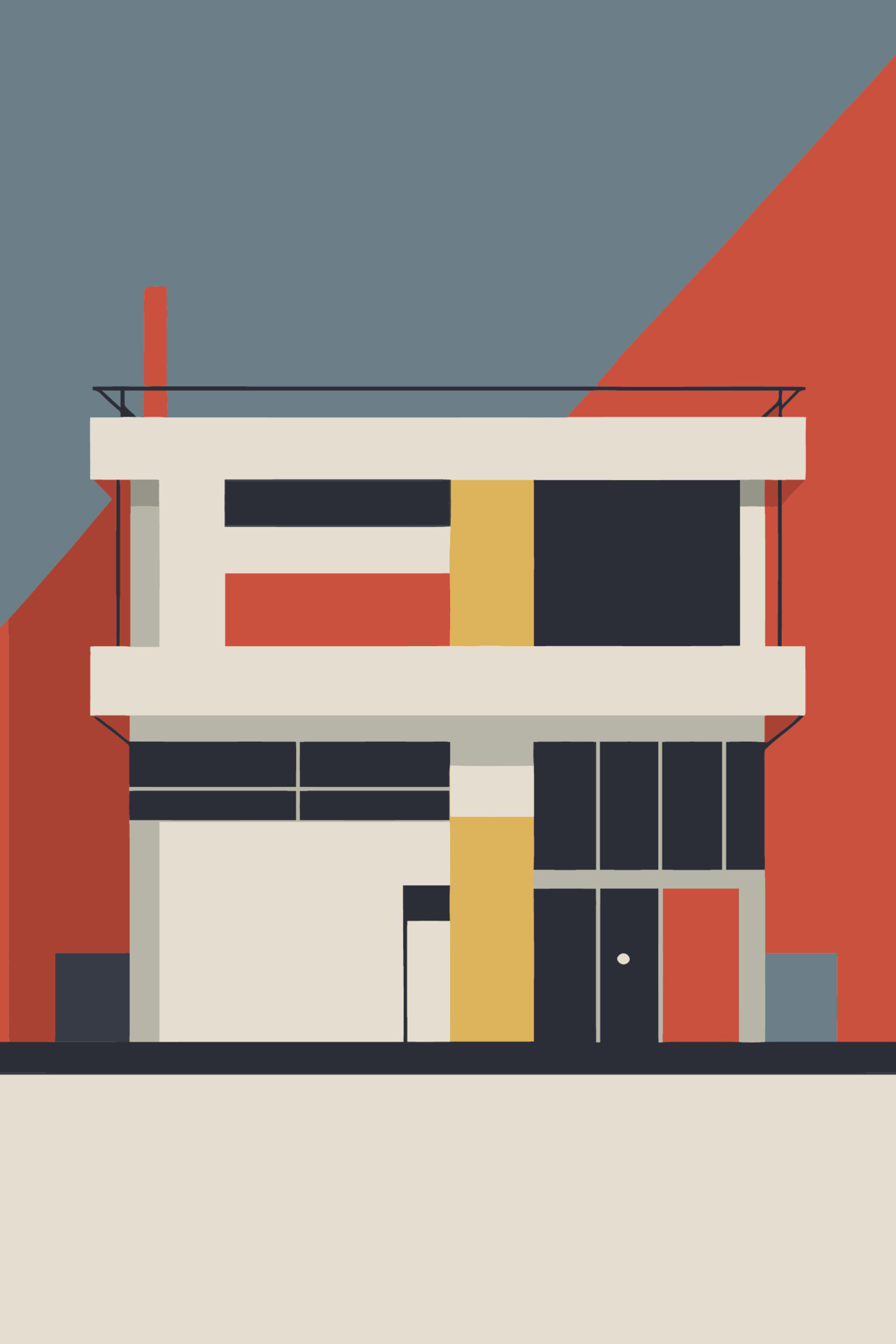 Modern building in flat style. Vector illustration of a bauhaus modern