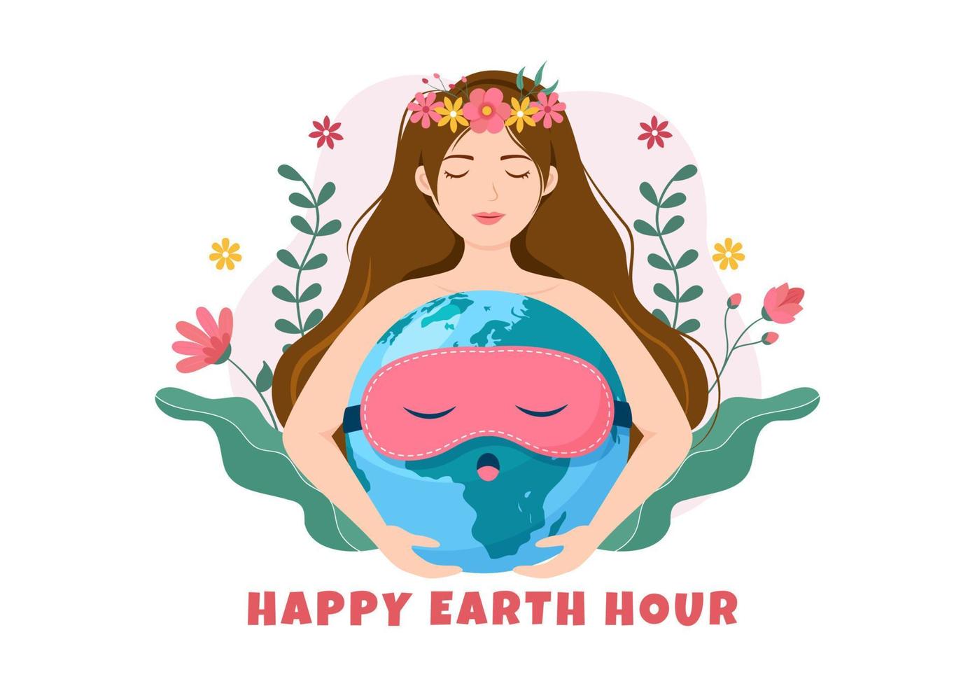 Happy Earth Hour Day Illustration with Lightbulb, World Map and Time to Turn Off in Flat Sleep Cartoon Hand Drawn Landing Page Templates vector