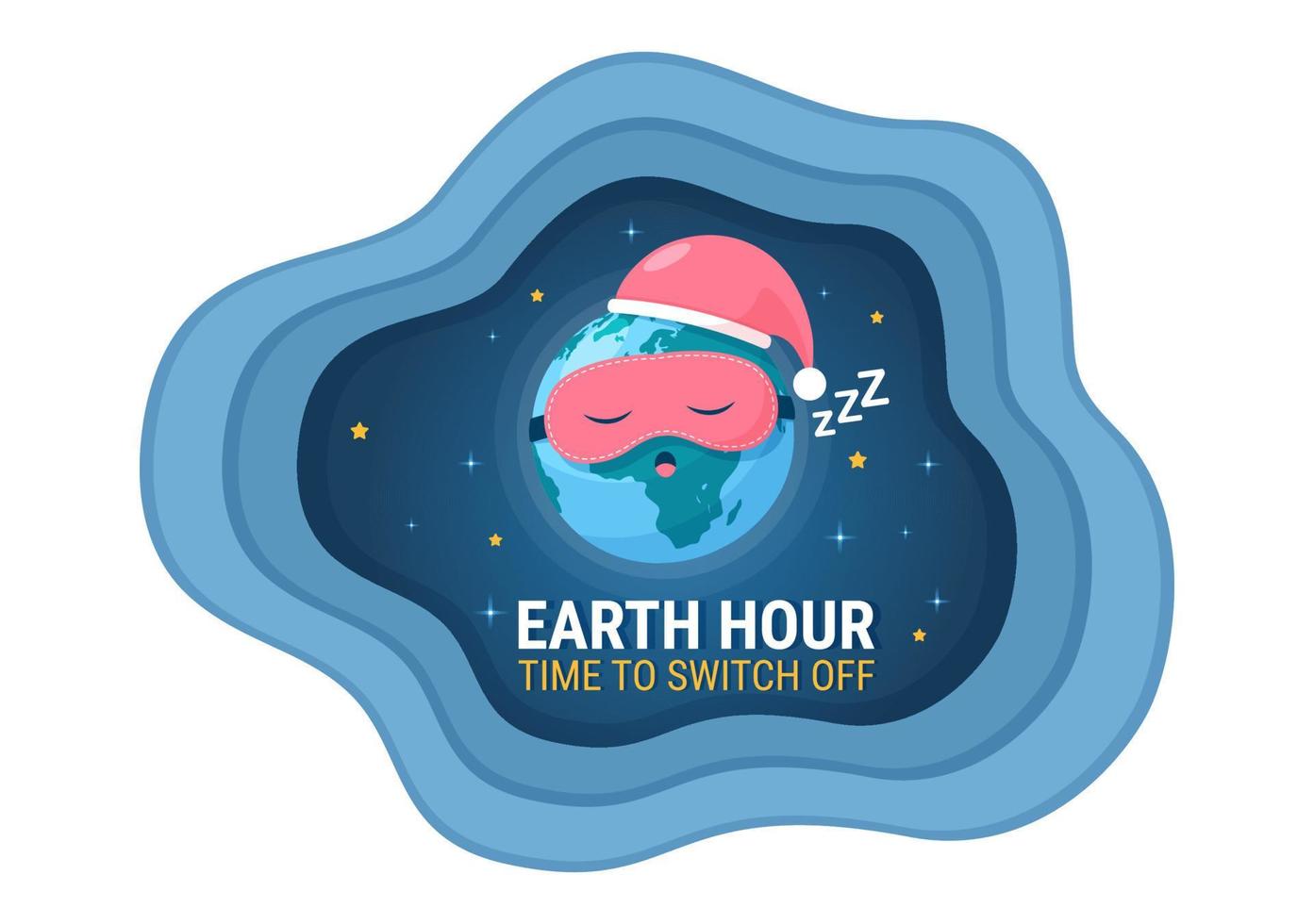 Happy Earth Hour Day Illustration with Lightbulb, World Map and Time to Turn Off in Flat Sleep Cartoon Hand Drawn Landing Page Templates vector