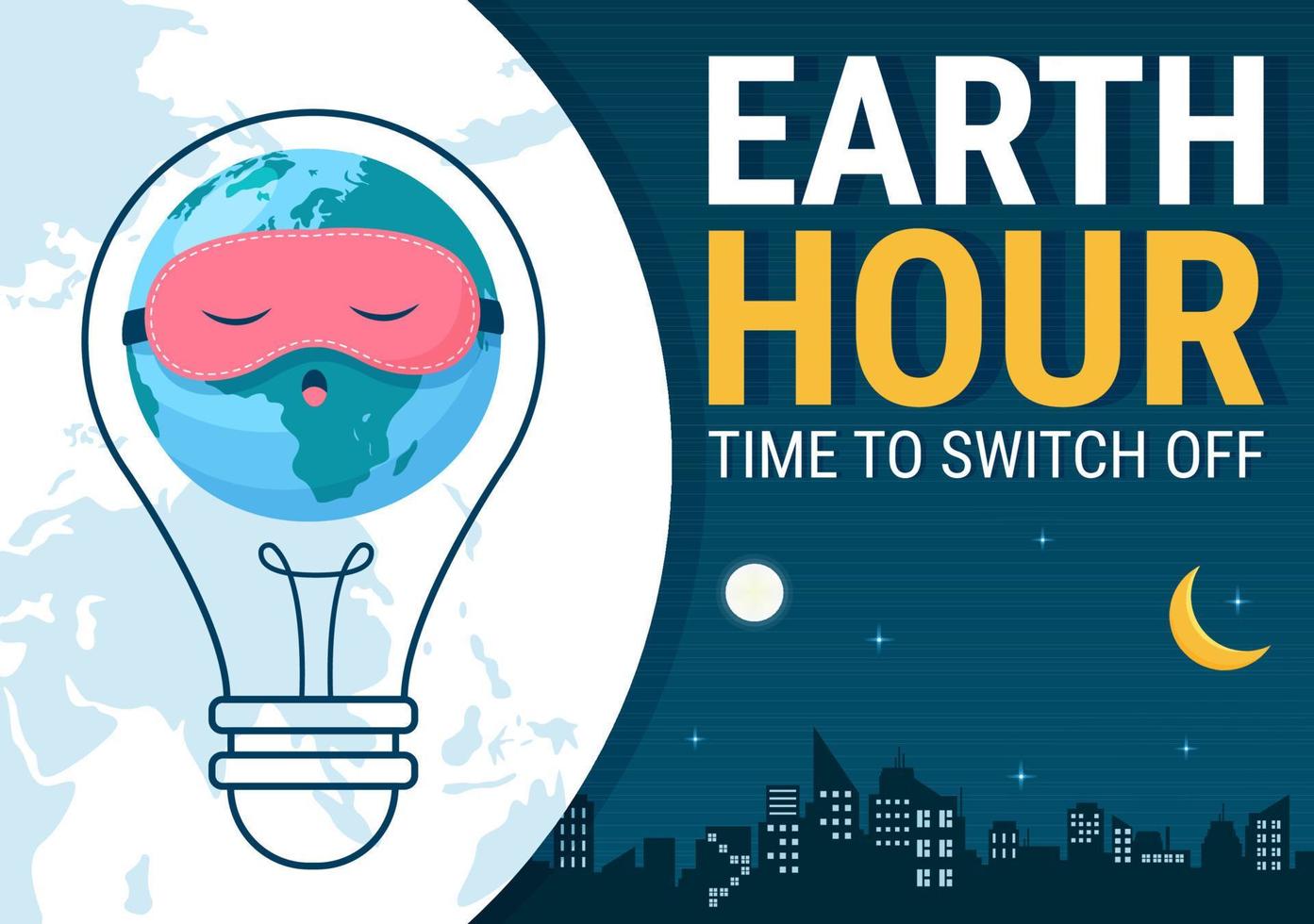 Happy Earth Hour Day Illustration with Lightbulb, World Map and Time to Turn Off in Flat Sleep Cartoon Hand Drawn Landing Page Templates vector