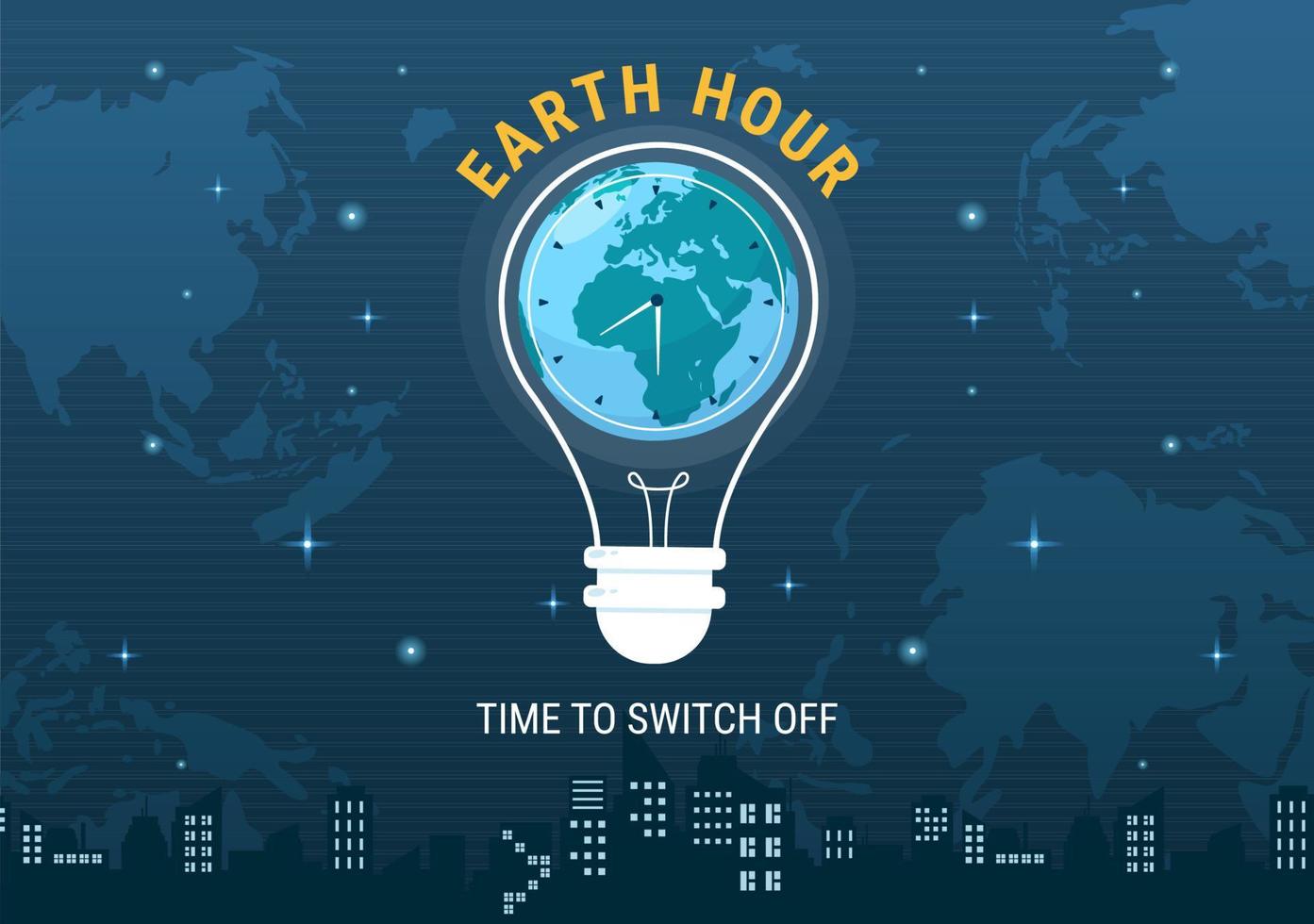 Happy Earth Hour Day Illustration with Lightbulb, World Map and Time to Turn Off in Flat Sleep Cartoon Hand Drawn Landing Page Templates vector