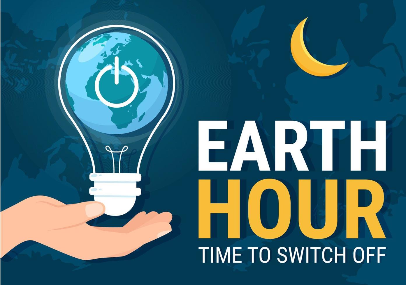 Happy Earth Hour Day Illustration with Lightbulb, World Map and Time to Turn Off in Flat Sleep Cartoon Hand Drawn Landing Page Templates vector