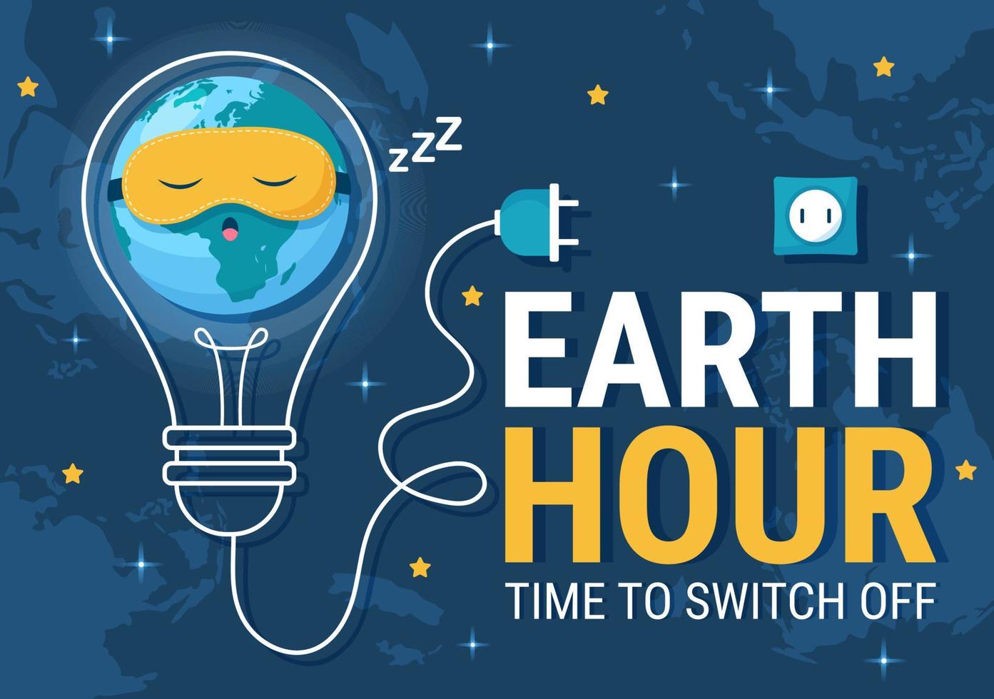 Happy Earth Hour Day Illustration with Lightbulb, World Map and Time to Turn Off in Flat Sleep Cartoon Hand Drawn Landing Page Templates vector