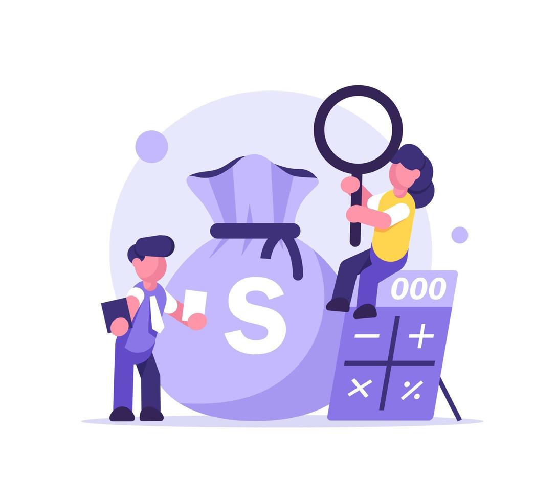 Tiny Business Characters Team Analysing Data and Research Financial Monitoring Report on Huge Dashboard. Finance Investment Performance Results vector