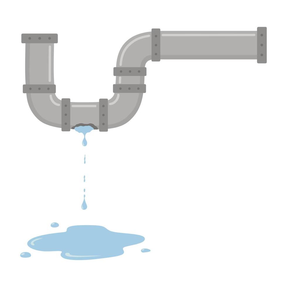 Leaking pipe with flowing water vector