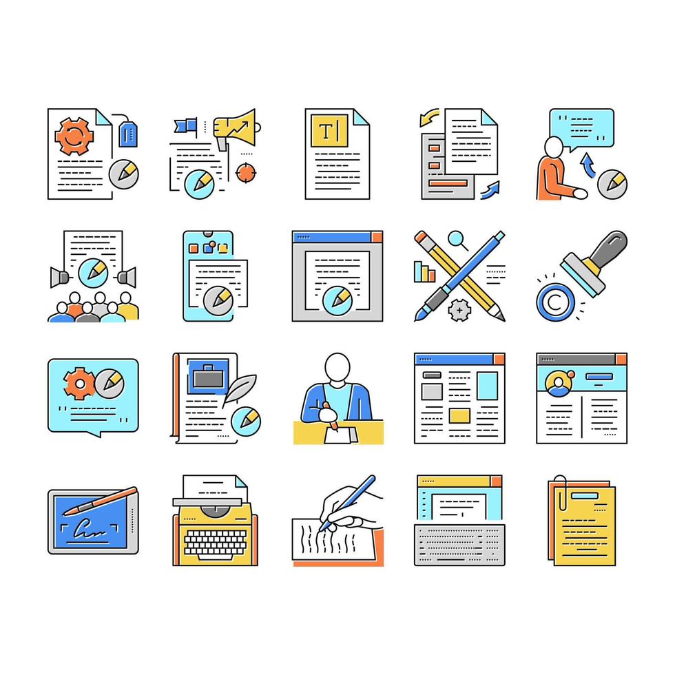 Copywriting Content Strategy Icons Set Vector