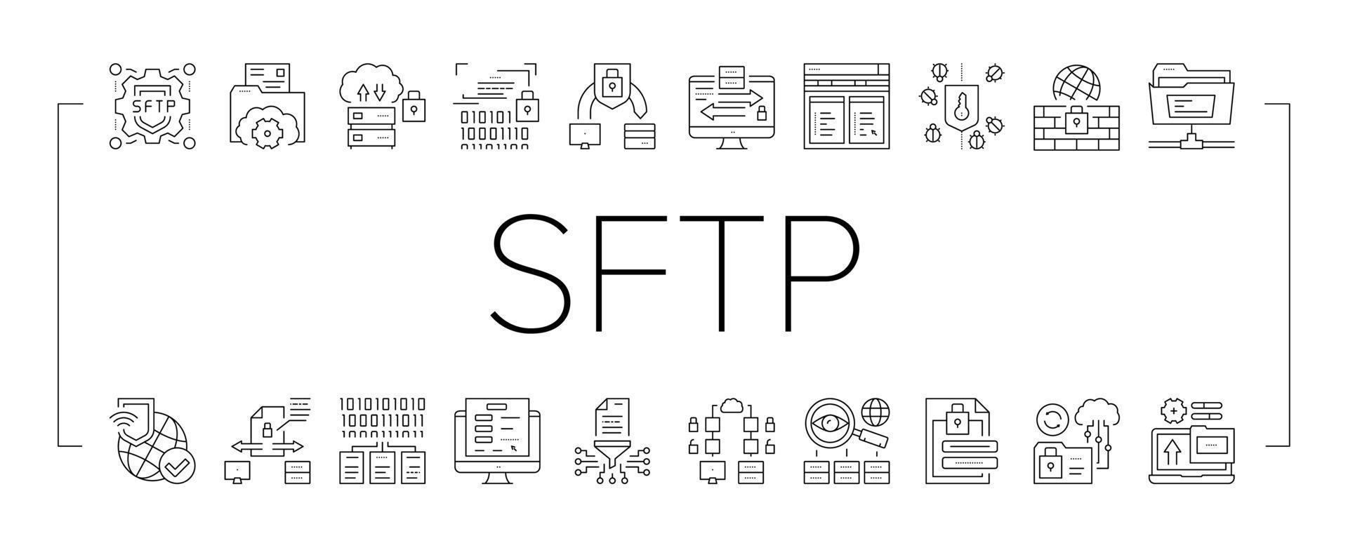 Ssh, Sftp File Transfer Protocol Icons Set Vector