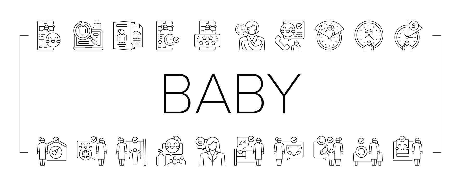 Baby Sitting Work Occupation Icons Set Vector