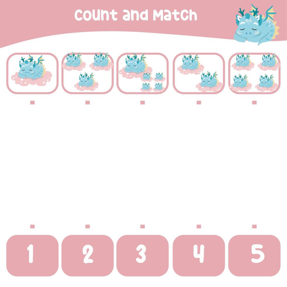 Count and match together worksheet. Educational printable math worksheet. Math game for children. Vector illustration.
