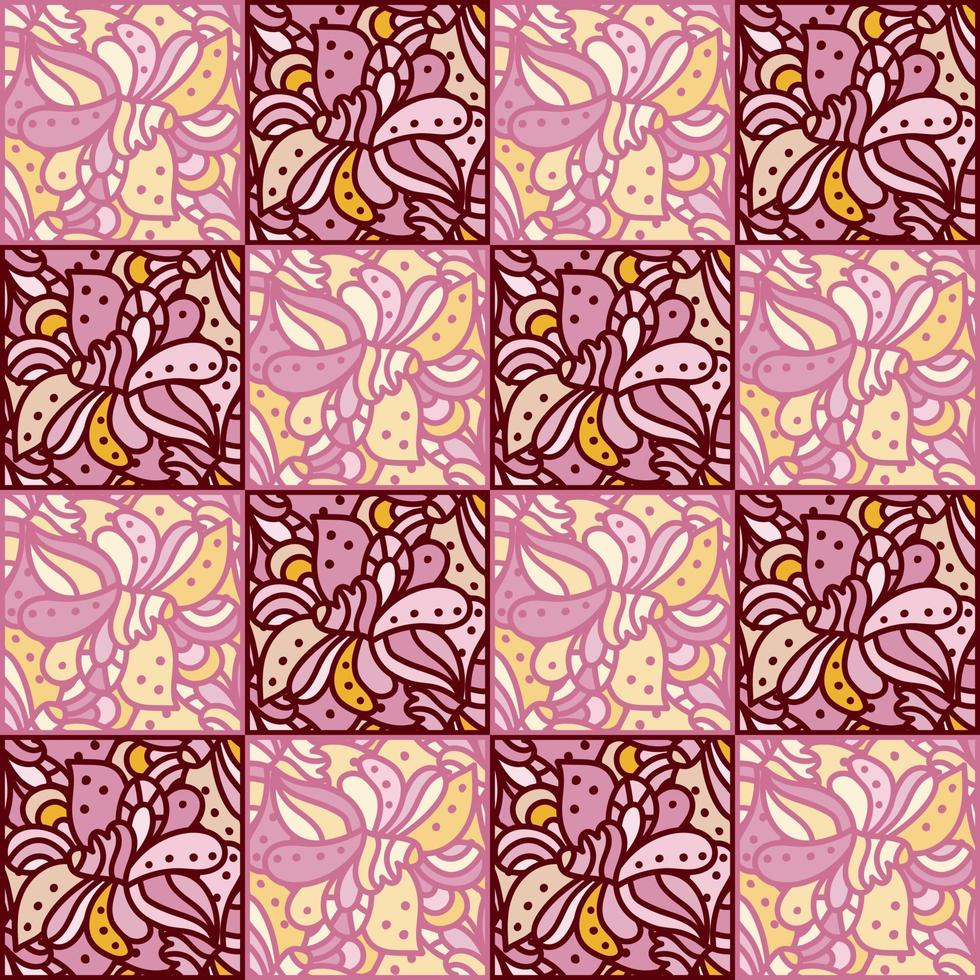 Adorno de mosaico sin costura mandala a mano alzada. Resumen de patrones sin fisuras con elementos florales y plantas. vector