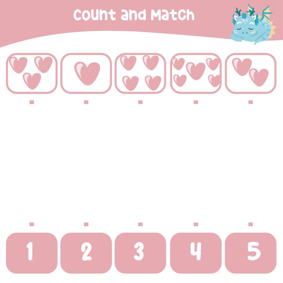 Count and match together worksheet. Educational printable math worksheet. Math game for children. Vector illustration.