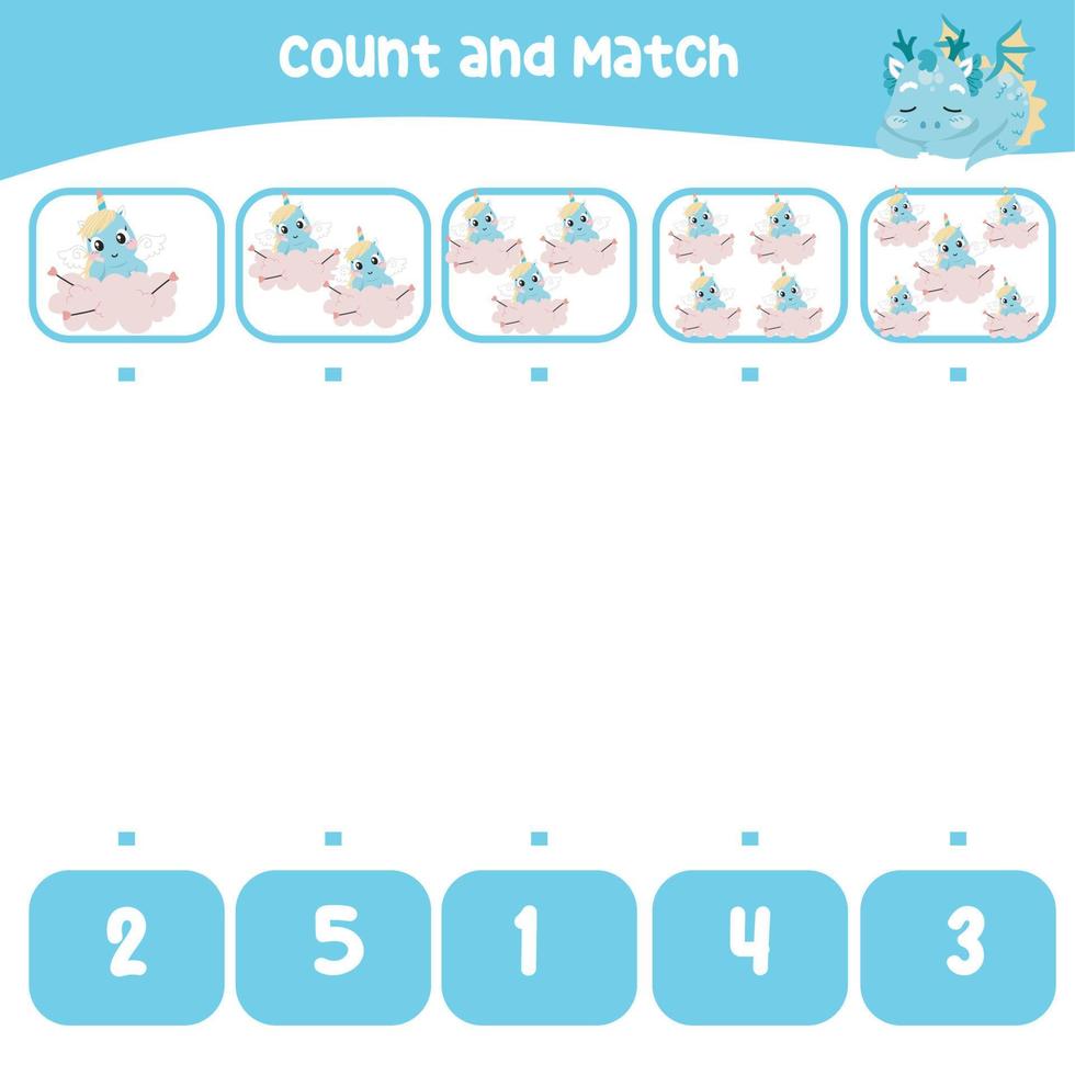Count and match together worksheet. Educational printable math worksheet. Math game for children. Vector illustration.