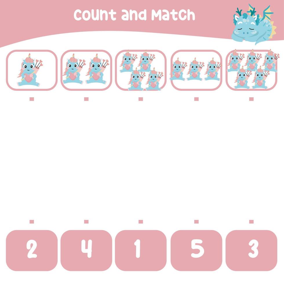 Count and match together worksheet. Educational printable math worksheet. Math game for children. Vector illustration.