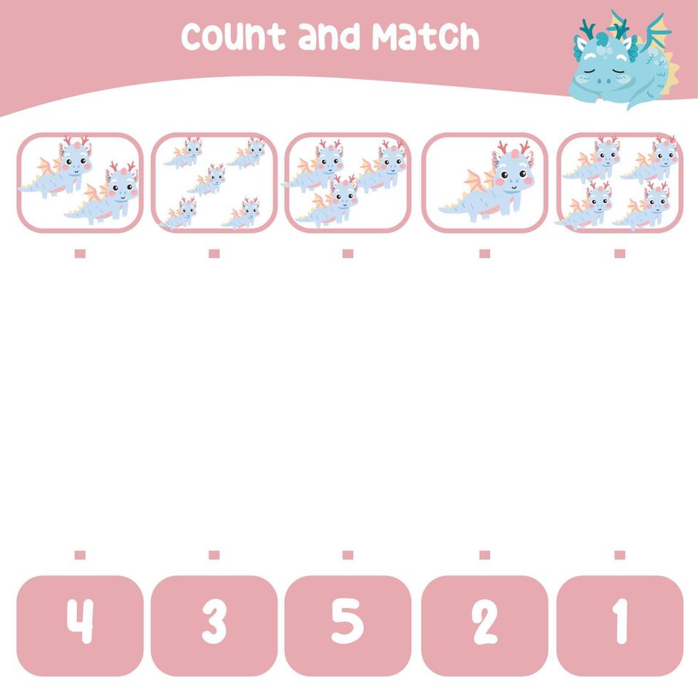 Count and match together worksheet. Educational printable math worksheet. Math game for children. Vector illustration.