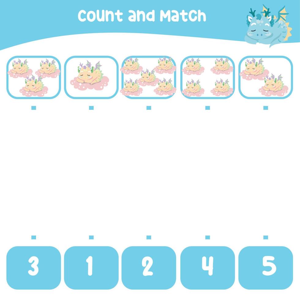 Count and match together worksheet. Educational printable math worksheet. Math game for children. Vector illustration.
