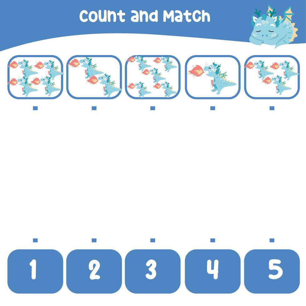 Count and match together worksheet. Educational printable math worksheet. Math game for children. Vector illustration.