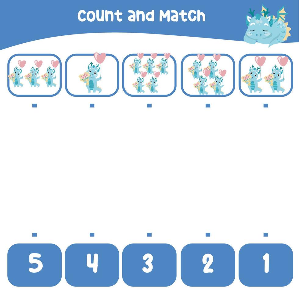 Count and match together worksheet. Educational printable math worksheet. Math game for children. Vector illustration.