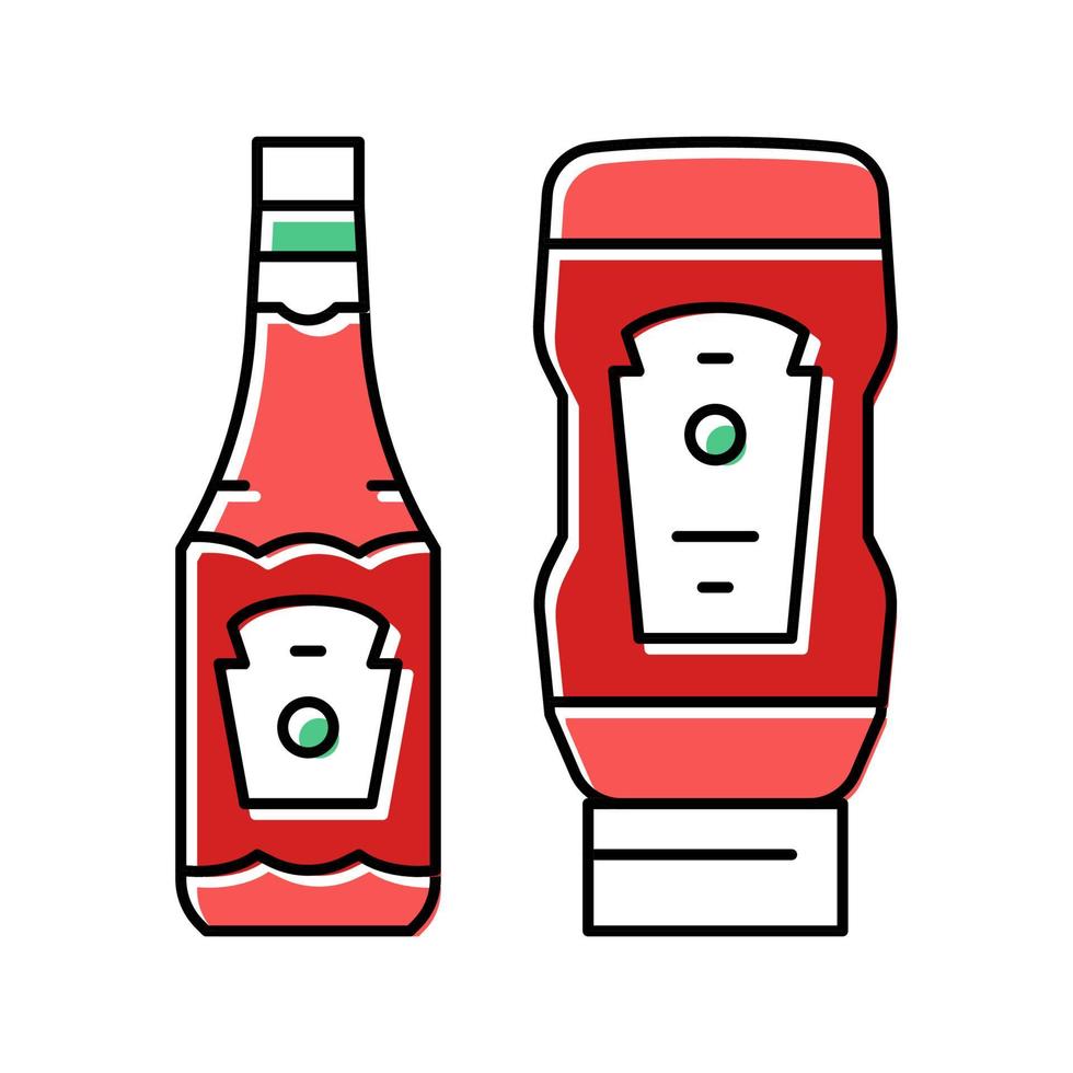 Ilustración de vector de icono de color de botella de salsa de ketchup